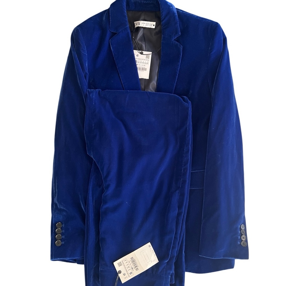 Zara Royal Blue Velvet Suit Set